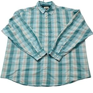 Bob Timberlake Mens XL Fishing Shirt Long Sleeve Plaid Vented Teal Blue Hiking